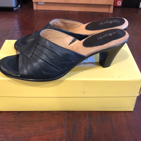 Soft spots Black Leather opened toe low heel - Picture 2 of 4